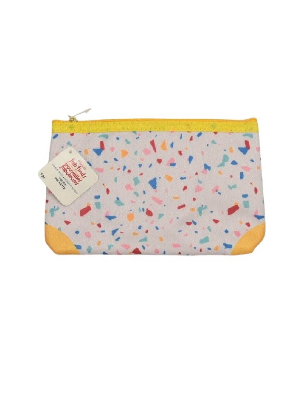 Multicolor Confetti Pouch Yellow Trim Cosmetic Makeup Travel Case Zipper New
